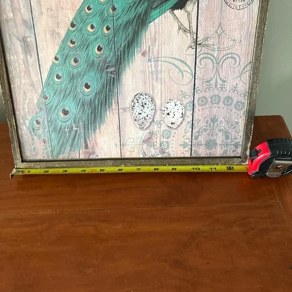 Rustic Peacock Wall Art Framed Wood Plaque Farmhouse Decor - Picture 3 of 5